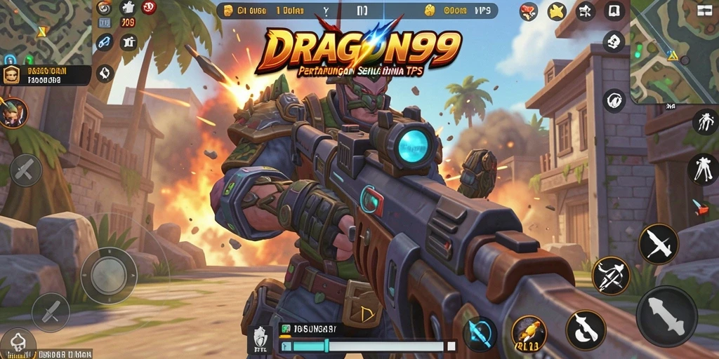 Tampilan gameplay seru dari DRAGON99 dalam pertempuran TPS.