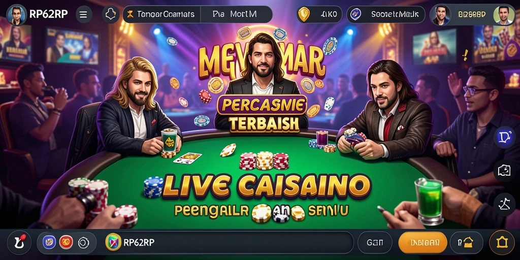 Screenshot gameplay RP62RP menunjukkan dealer berinteraksi dengan pemain di meja permainan.