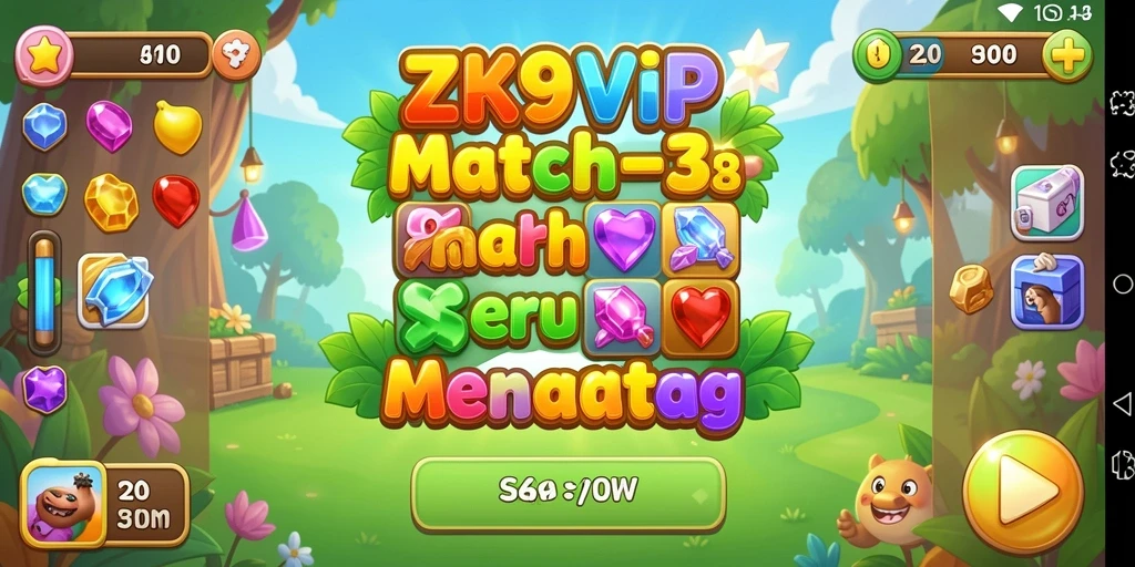 Tampilan gameplay ZK9VIP yang penuh warna dan seru di level Match-3.